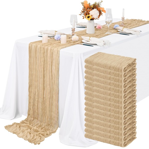 Lykoow 15 Packs Cheesecloth Table Runner Beige,10 Ft Rustic Gauze