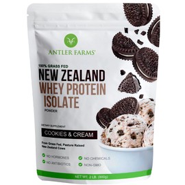 Antler Farms - 100% Grass Fed New Zealand Whey Protein Isolate, Cookies & Cream Flavor, 2 lbs - Pure and Clean, 5 Ingredients, Cold Processed
