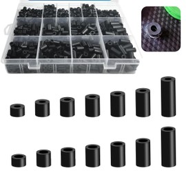 90 PCS ABS Round Spacer Washer Assortment Kit, Insulation Spacer for M6 M8 Screws with Storage Box, 14 Different Sizes Non-Threaded Column Standoff Support(Black)