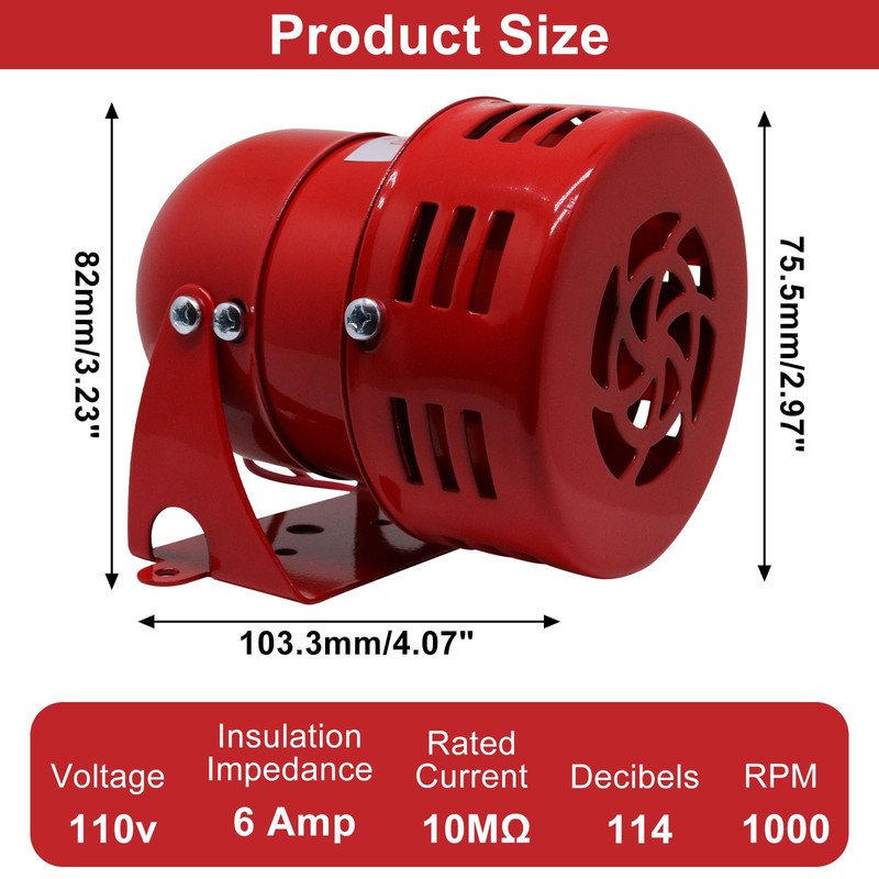 S SYDIEN Motor Siren Red 1Pc AC 110V 114dB Industry