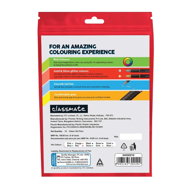 Set of 10 Classmate Octane Colour Burst Gel Pen