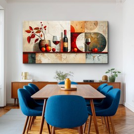 ERQINHUA Large Canvas Wall Art For Kitchen Wall Decor For Living Room Restaurant Pub Decorations Wine Glass Mural Still Life Abstract Pictures Artwork Restaurant Mural Home Decor Painting 30"x60"