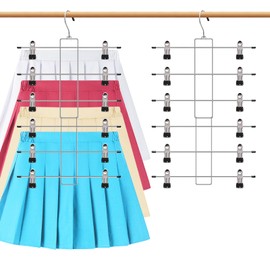 2 Pcs Closet Organizer, 8 Tier Tank Top Hanger and 6 Tier Skirt Hangers with Clips for Women, Bra Tie Jeans Pants and Storage Space Saving, Non-Slip Hanging Sport Bras Holder (2 Trouser hangers)