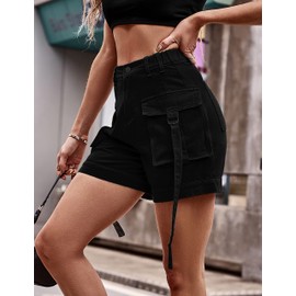 Lumister Pantalones cortos cargo de verano para mujer, de algodón elástico, para uso al aire última intervensión, pantalones cortos de senderismo con bolsillos grandes, Negro -, XXL