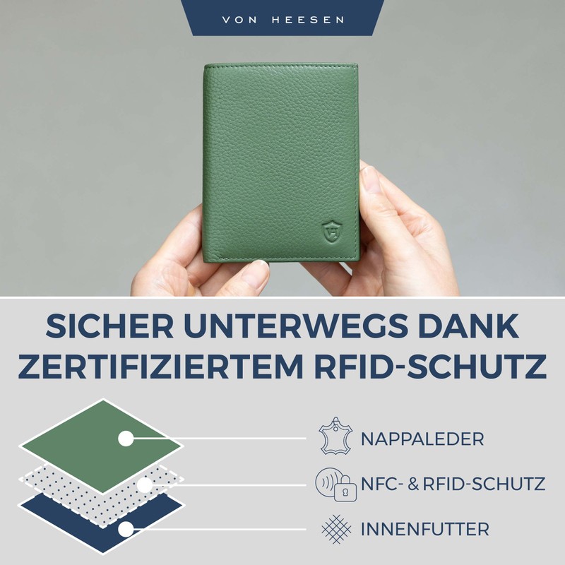 VON HEESEN® Wallets Men & Women, Green, Without coin compartment,