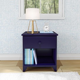Max & Lily Classic Wood Nightstand with 1 Drawer, Kids Bedside Table/End Table, Small Nightstand for Bedroom, Blue