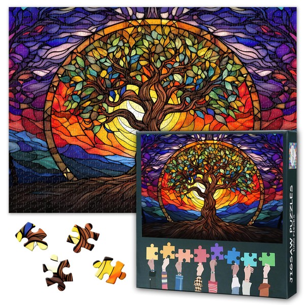 Tree of Life Puzzles for Adults 1000 Pieces Stained Glass