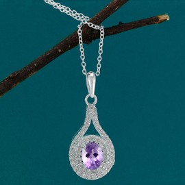TISHAVI Natural Amethyst Cluster Pendant Necklace For Women Silver Jewelry With Purple Stone Women'S Day Gifts For Mom Wife Sister
