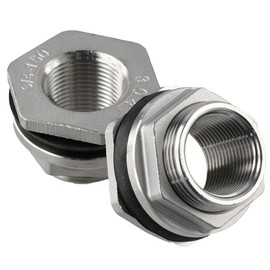 HOBBYIN 2PCS 304 Stainless Steel Bulkhead Water Tank Fitting 3/4" NPT Female Thread Compression Bulkhead Adapter Thru-bulk Connector with Gasket