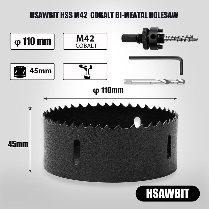 HSAWBIT HSS Bi-Metal 100mm Hole Saw, M42 Fast Cut Extra
