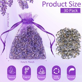 Reginary 30 Pack Lavender Sachets Bags Bulk for Drawers and Closets Home Fragrance Sachet Dried Lavender Flower for Wedding Bridal Shower Favors