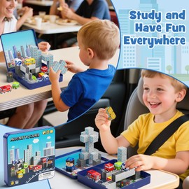 Gamcrown City Traffic Magnetic Blocks Set,Child-Safe STEM Toys with Fully Encased Magnets Non-Toxic & Choking-Proof Travel Learning Gift for Ages 3-8 Car/Airplane Toddler Toy Birthday (49 PCS)