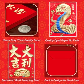 Chinese New Year Red Envelopes 2025 Snake, Christmas Money Envelopes for Cash Gift, Red Pocket Lucky Envelopes for Chrismas Spring Festival Birthday Wedding, 6 Designs 18-Pack