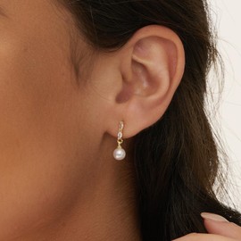 PRTGL Pearl Earrings: 14k Gold-plated Cubic Zirconia Accented Pearl Drop Wedding Engagement Earrings For Women Bridal Bridesmaid