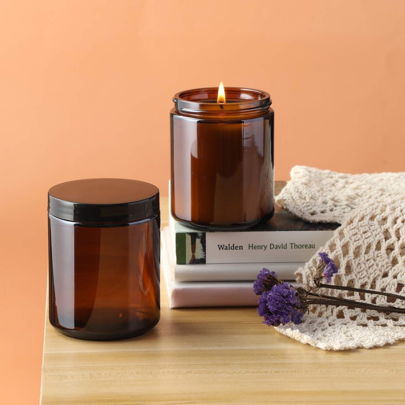 12 Pack, 8 OZ Dark Amber Candle Jars for Making