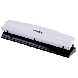 Bostitch Bostitch Office Premium 3 Hole Punch, 12 Sheet Capacity, Metal, Rubber Base, Easy-Clean Tray, White (KT-HP12-WHITE)
