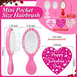 24 Sets Valentine Wet Brush with Heart Cards - Mini Detangler Brush Travel Hair Brush for All Hair Types Pink Brush for Valentine's Day Gifts Party Favors Bridesmaid Gifts(24 Brushes 24 Cards)