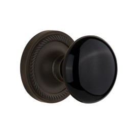 Nostalgic Warehouse 710429, Mortise-2.25", Oil Rubbed Bronze Rope Rosette with Black Porcelain Knob