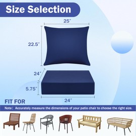 IASEAHK Outdoor Seat Cushion Set, Waterproof & Fade Resistant Patio Chair Cushions, Outdoors Cushion for Patio Furniture, 24 x 24 x 5.75 Inch, Outdoor Couch Cushions with Handle and Ties, Navy Blue