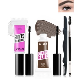 Eyebrow Gel Set, 2 Pieces, Transparent & Dark Brown Eyebrow Gel, Naturally Smudge-proof Eyebrow Colour, 16 Hours Long-Lasting Waterproof, Styling Makeup Eyebrow Gel with 2 Eyebrow Tools-1 + 4