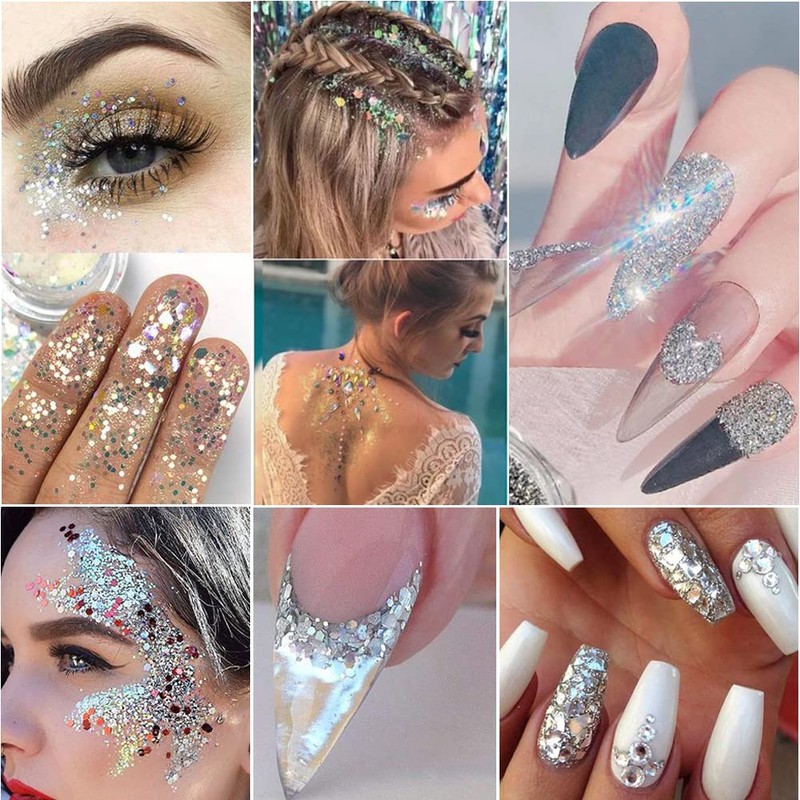 Holographic Nail Art Glitters Sequins 3D Flakes Supplies - Shiny