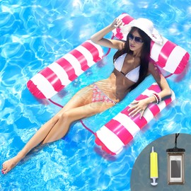 Pool Seat Floating Hammock, Water Hammock Toys Air Mattress Pool Chair Water Seat Pool Hammock Lying Mat for Adults Children (Pink)