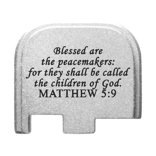 NDZ Performance Rear Slide Cover Back Plate for Glock 43 43X 48 9MM Laser Engraved Anodized Aluminum in Silver - Bible Matthew 5:9