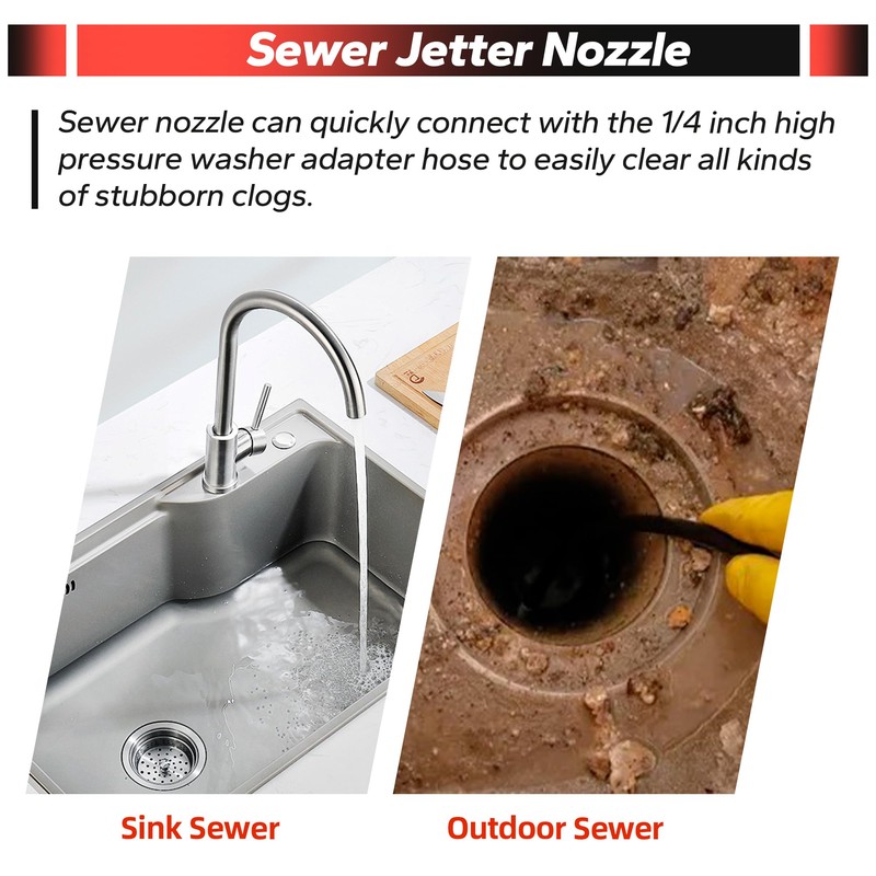 Pressure Washer Sewer Jetter Nozzle, Upgrade 2026 High-Pressure Nozzle Kit