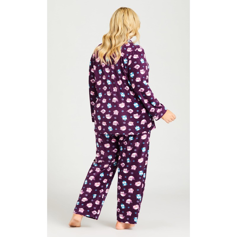 City Chic Women's Plus Size Button Sleep Top, Owl Print,