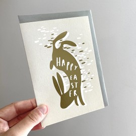 Old English Co. Happy Easter Rabbit Card - Fun Gold Foil Abstract Easter Card for Family or Friends | Bunny Design | Blank inside with envelope