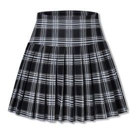 SANGTREE Women's Quick Dry Pleated Tennis Skirts High Waisted Athletic Workout Running Sports Golf Plaid Skorts with Pockets, Plaid, US L