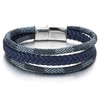 COOLSTEELANDBEYOND Men Women Three-Strand Navy Blue Braided Leather Cotton Rope