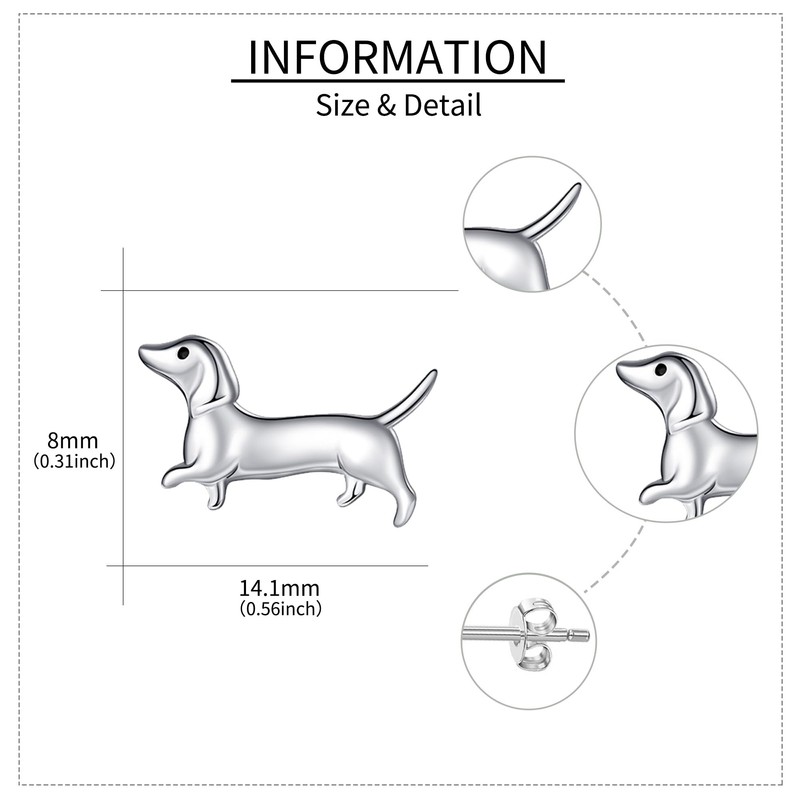 JERWLI Dachshund Earrings 925 Sterling Silver Stud Earrings Dachshund Jewelry