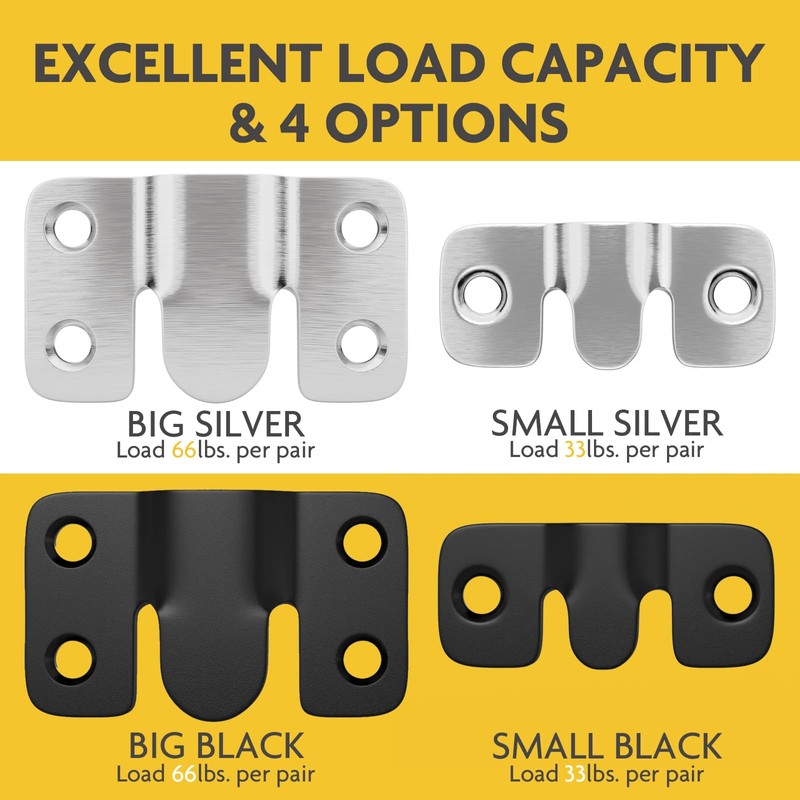 4PCS Flush Mount Bracket, Interlocking Photo Hanging Hook (Silver, 1.7")