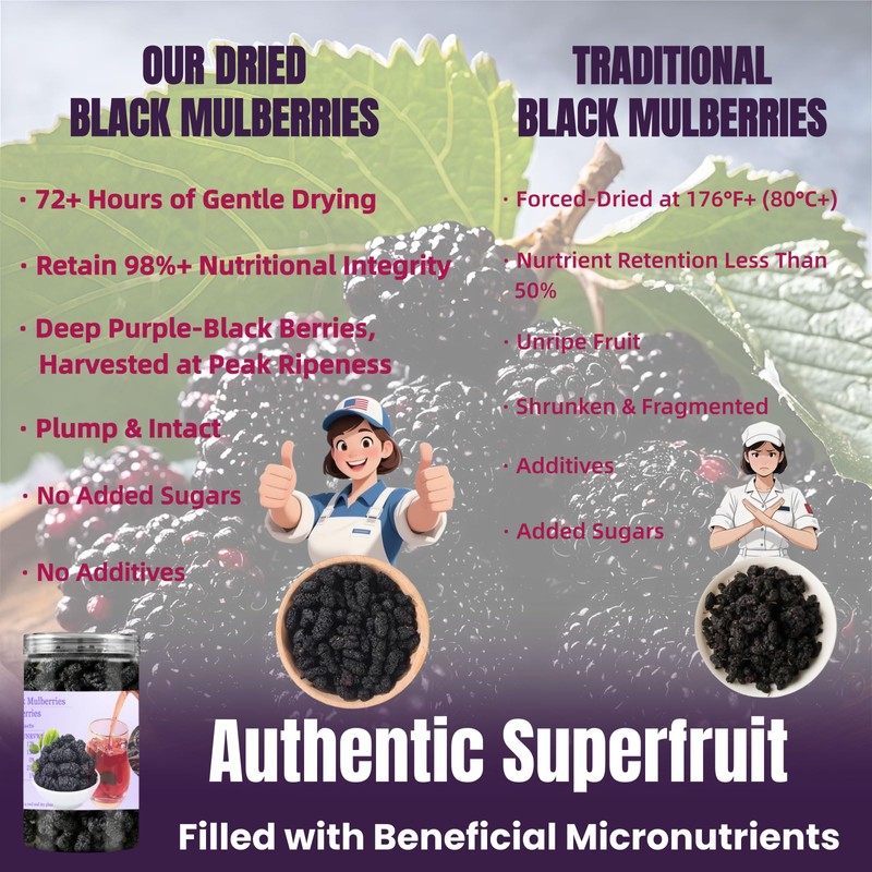 Dried Black Mulberries 8.8oz(250g),245-250 Per Jar,Natural Wild Black Mulberry,Top Grade