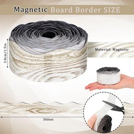Tellegloww 36 ft Scalloped Magnetic Border Magnetic Border for Whiteboard Bulletin Board Borders Reusable Rolled Borders Trim for Office Chalkboard(Wood Grain)