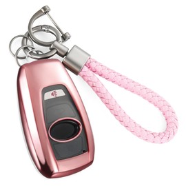 Coverforkey for Subaru Key Fob Cover with Upgraded Anti-Lost Metal Braided Rope Keychain, Exquisite Soft Case for WRX BRZ Ascent Crosstrek Forester Outback STI (Pink, A)