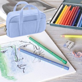 Big Capacity Pencil Case，Large Pencil Pouch with 5 Compartment，Soft Corduroy Pencil Bag Organizer with Zipper，Pen Bag Wide Opening，Cute Aesthetic School Supplies for Teen