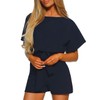 Vetinee Womens Navy Blue Summer Casual Belted Romper Keyhole Back