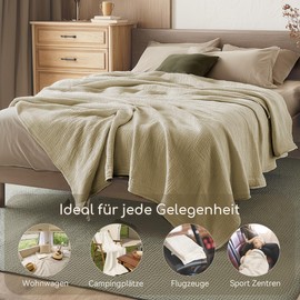 Lanqinglv Muslin Cuddly Blanket, 150 x 200 cm, Cotton Blanket, 4-Layer Muslin Summer Blanket, Beige Bedspread, Oeko-Tex Certified, Living and Cuddly Blanket for Couch and Sofa, Bed Throw, Cotton