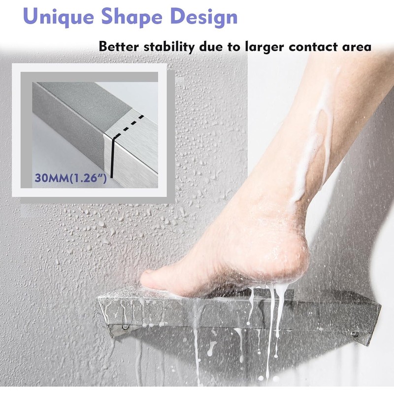 LIWEIKE Brushed Nickel Shower Foot Rest Bar Wall Mount Shower
