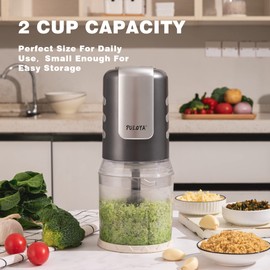 PULOYA Mini Food Processor 2 Cup Small Electric Food Chopper 2 Speed for Vegetables, Meat, Fruits and Nuts with 4 Stainless Steel Blades, 400-Watt, Red