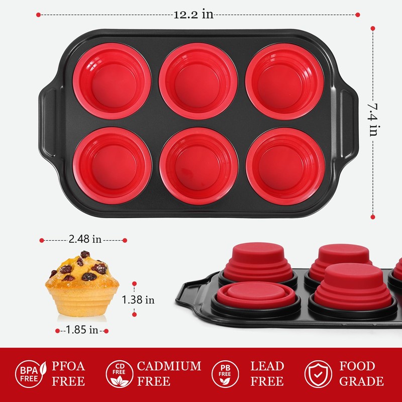 Keejoy Silicone Muffin Pan with Metal Frame, Regular Size Cupcake