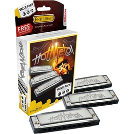 Hohner 3P572BX Hot Metal 3 Harmonica Value Pack, Keys C, G, A