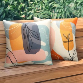 DakTou Cushion Cover 50 x 50 cm Outdoor Cushion Sofa Cushion Decorative Cushion Covers Boho Abstract Leaves Spring Summer Waterproof Linen Cushion Cover for Sofa Couch Bed Car Garden Patio Blench Set