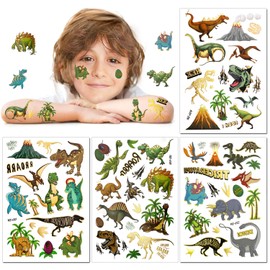 HOWAF Glitter Tattoos Dinosaur Temporary Tattoos for Kids, 56pcs Fake Children's Dino Tattoos Colourful Temporary Dinosaur Tattoo for Boys Kids Dinosaur Birthday Party Supplies Favors