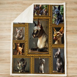 Feelyou Sphynx Cat Fleece Throw Blanket for Bed Sofa Couch Cute Cat Plush Blanket Throw 50"x60" Kawaii Kitten Sherpa Blanket Gift for Canadian Hairless Lover Fuzzy Blanket Flannal Blanket
