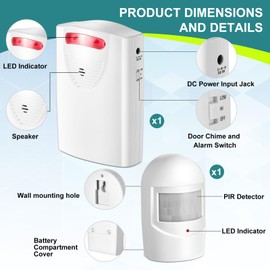 Qualirey Driveway Alarm Wireless Outside Motion Sensor Alarm with Receiver Weatherproof Infrared Sensor, Indoor Home Security Business Alert System Detector(Style 2)