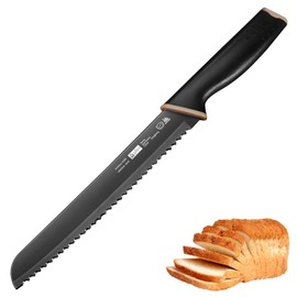 Plys 8" Serrated Bread Knife for Homemade Bread, Perfect for Sourdough Bread Knife, Made of High Carbon Stainless Steel, Serrated Knife with Anti-slip Handle-Black