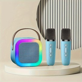 Mini Bluetooth Karaoke Machine, Portable Speaker with 2 Wireless Microphones, Gift for Girls Boys Aged 4,5,6,7,8,9,10,12,14+, Birthday Party & Funny Gift & Toddler Girl Stuff:_Blue - 3-Piece Set